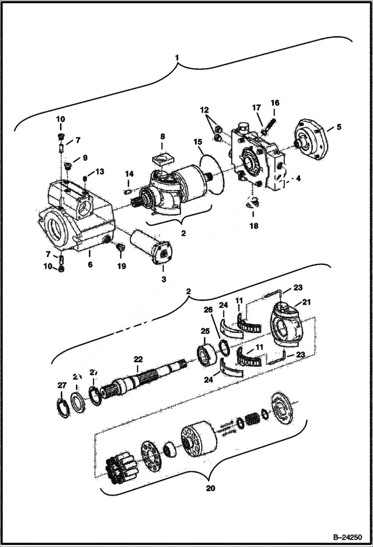 Схема запчастей Bobcat 435 - HYDROSTATIC PUMP (Front) HYDRAULIC/HYDROSTATIC SYSTEM