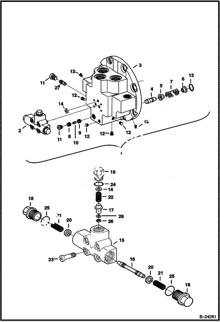 Схема запчастей Bobcat 430 - TRAVEL MOTOR (Pressure Valve) HYDRAULIC/HYDROSTATIC SYSTEM