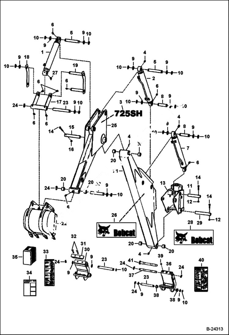 Схема запчастей Bobcat BACKHOE - BOOM & DIPPERSTICK (401500101 & Above) (232900101 & Above) 725S BACKHOE