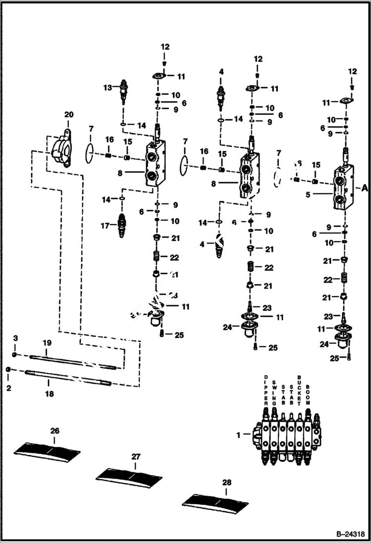 Схема запчастей Bobcat BACKHOE - VALVE CONTROL (W/O Aux.) (401500101 & Above) 725S BACKHOE