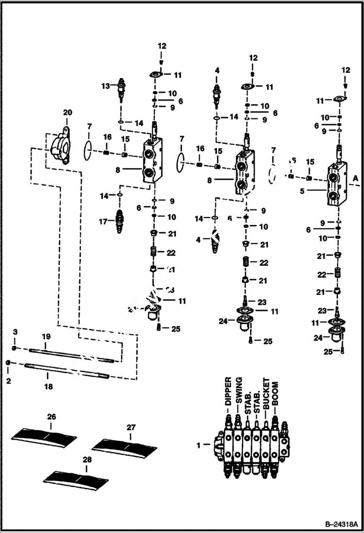 Схема запчастей Bobcat BACKHOE - VALVE CONTROL 730S 730S BACKHOE