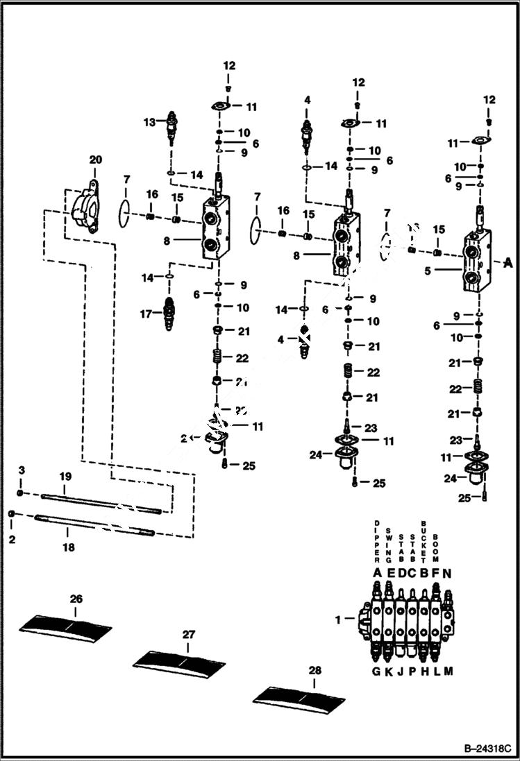 Схема запчастей Bobcat BACKHOE - VALVE CONTROL 835S - S/NS 7850 & 9700 (1st 4 Digits) 835S BACKHOE