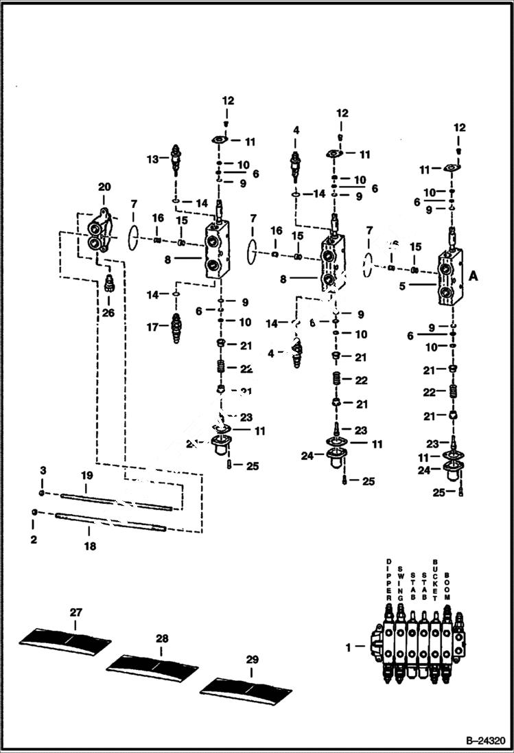 Схема запчастей Bobcat BACKHOE - VALVE CONTROL (W/Aux.) (232900101 & Above) 725S BACKHOE