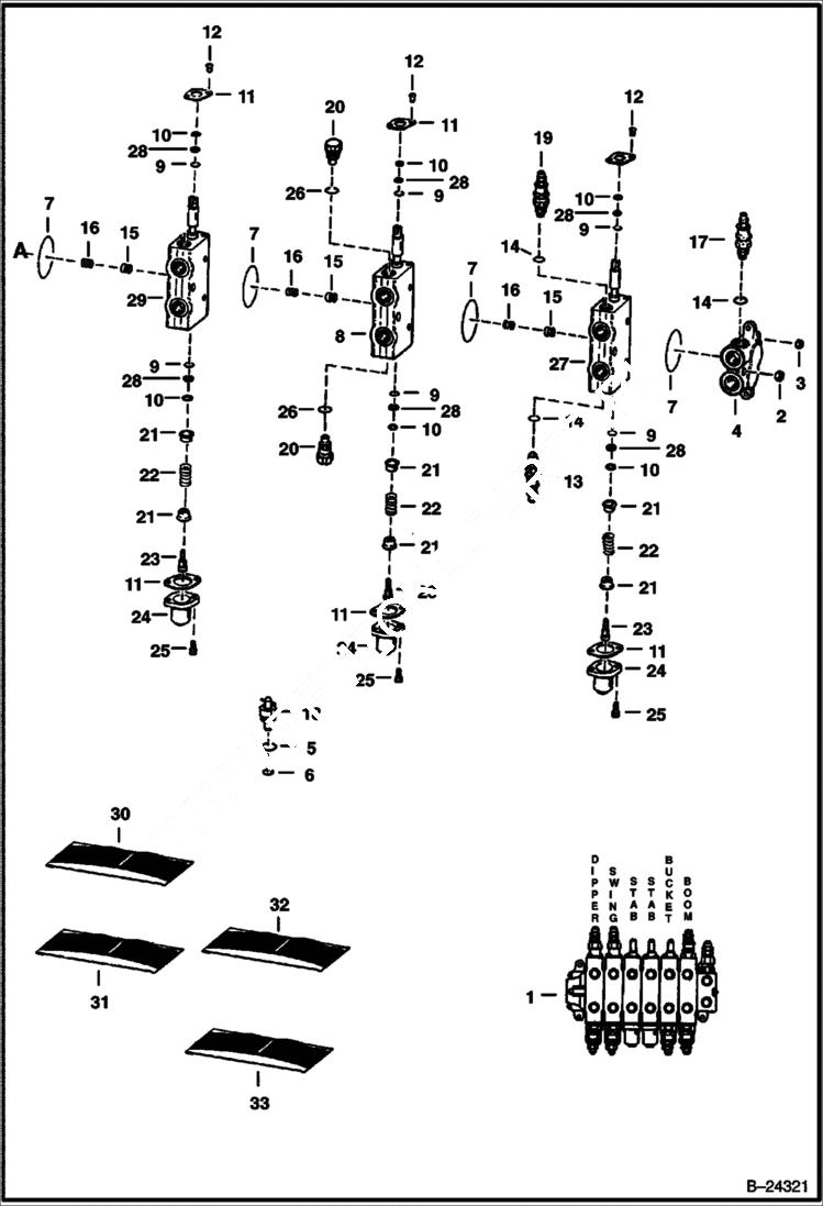 Схема запчастей Bobcat BACKHOE - VALVE CONTROL (W/Aux.) (232900101 & Above) 725S BACKHOE