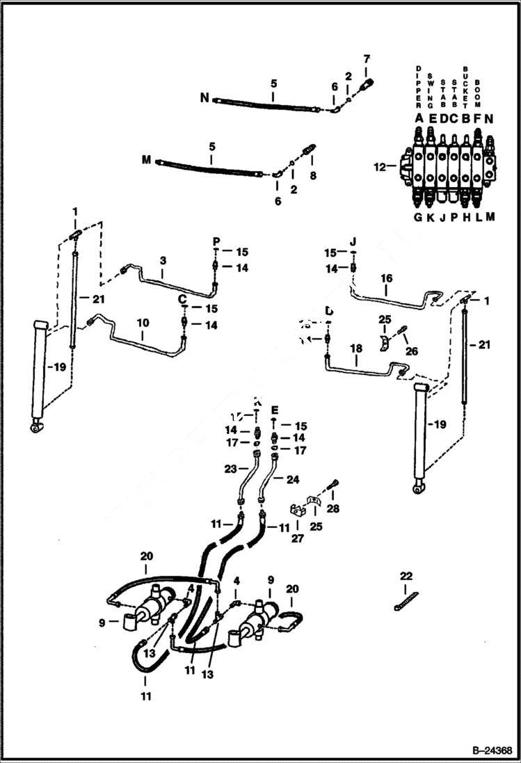 Схема запчастей Bobcat BACKHOE - HYDRAULICS - SWING & STABILIZER 730SH 730SH BACKHOE