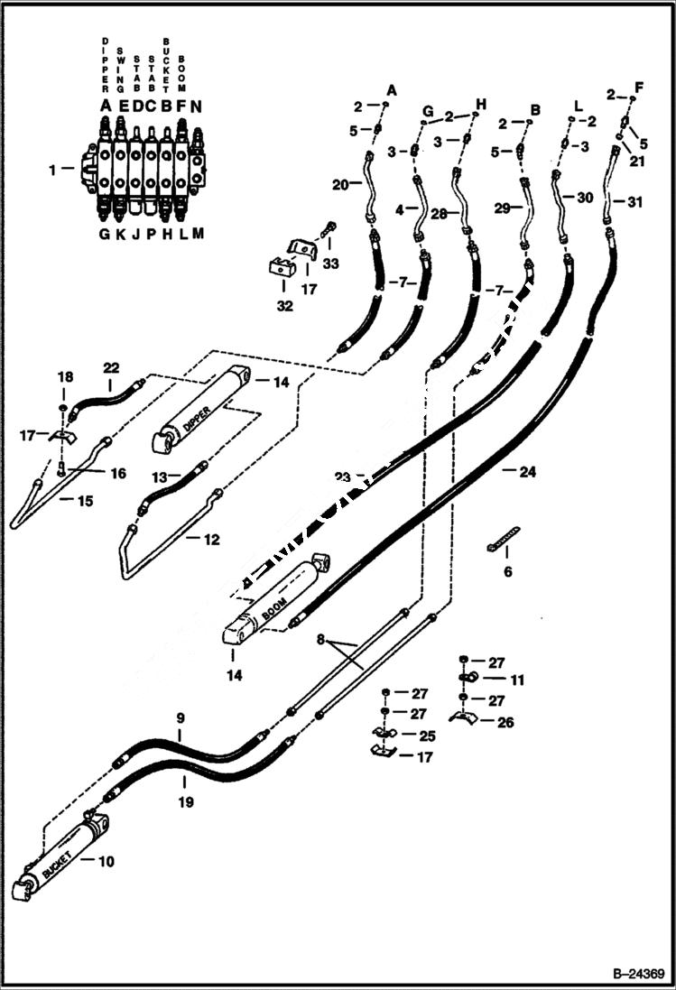 Схема запчастей Bobcat BACKHOE - HYDRAULIC CIRCUITRY - BOOM 730SH 730SH BACKHOE