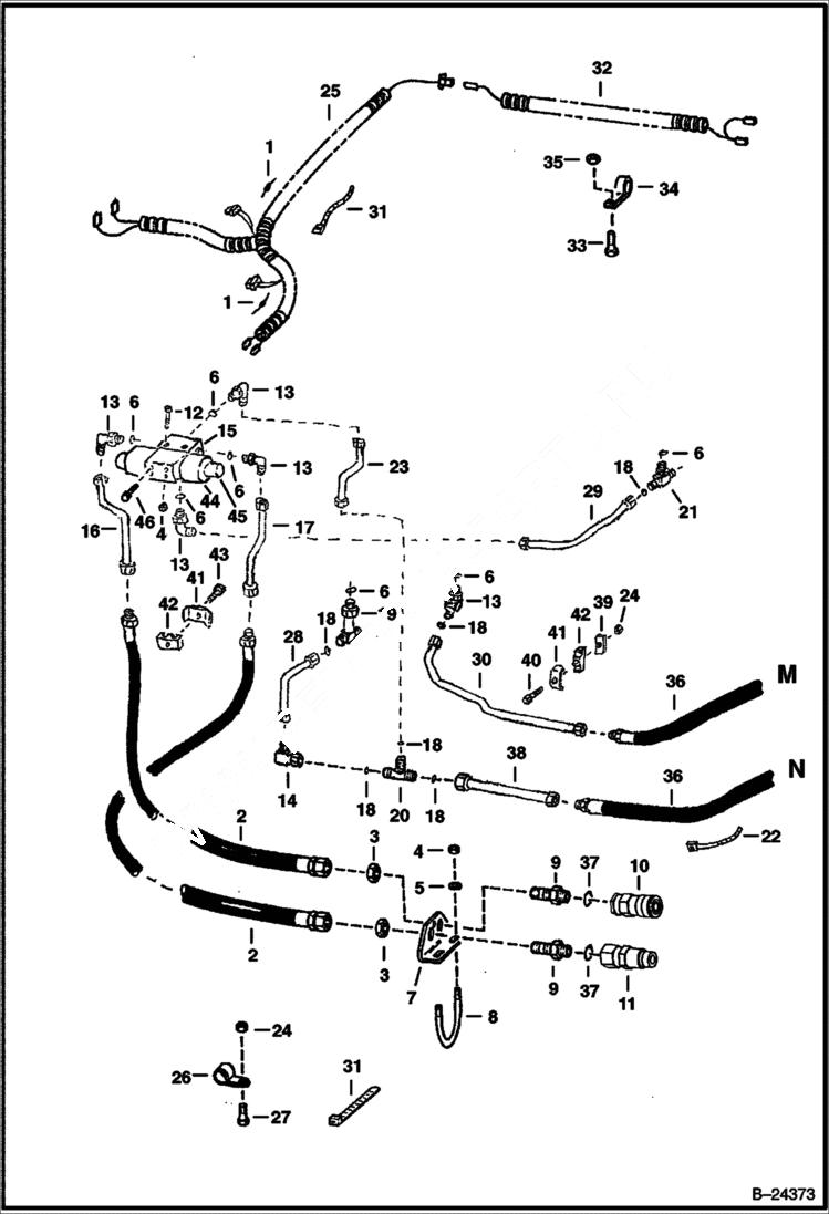 Схема запчастей Bobcat BACKHOE - DIRECTIONAL VALVE, HYDRAULIC CIRCUITRY 730SH - S/N 646500500 thru 646500999 730SH BACKHOE