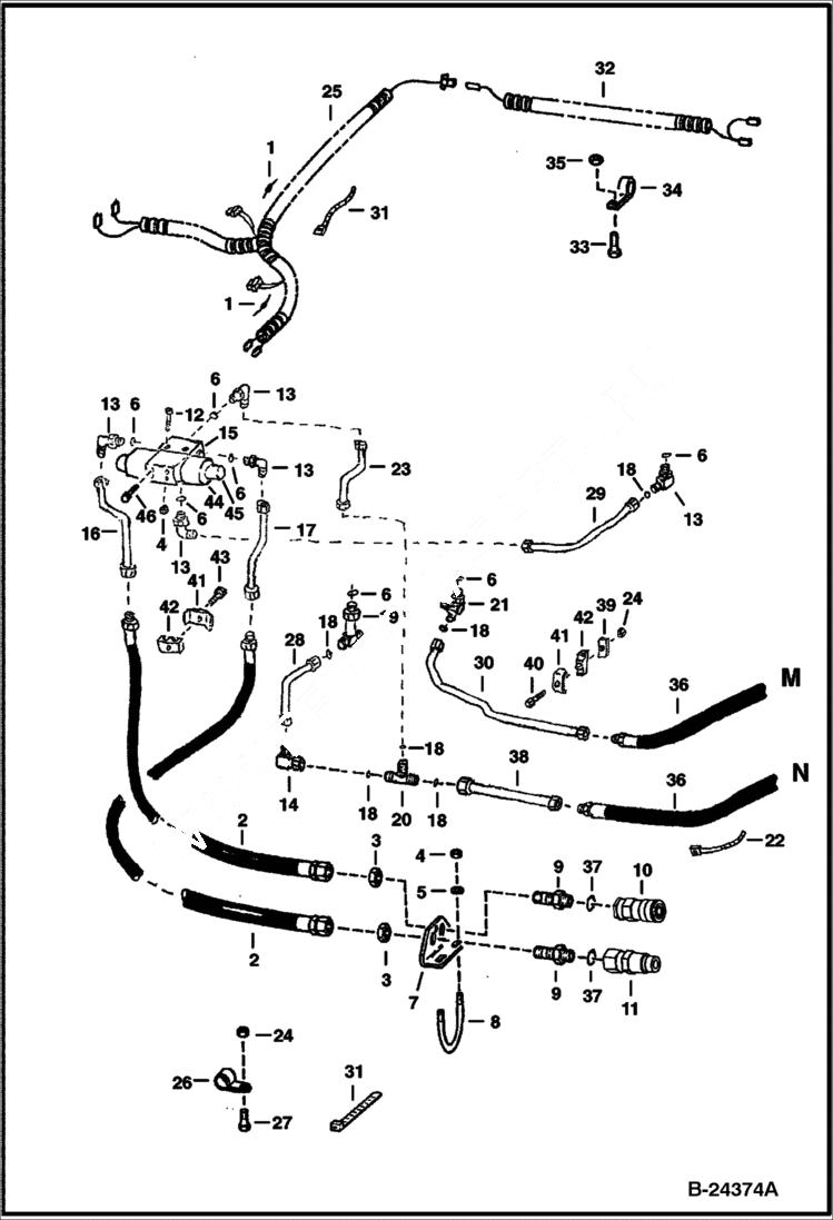 Схема запчастей Bobcat BACKHOE - DIRECTIONAL VALVE, HYDRAULIC CIRCUITRY 835S - With 2-way Aux - S/N 233501001 & Above 835S BACKHOE