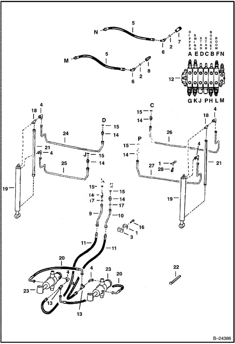 Схема запчастей Bobcat BACKHOE - HYDRAULICS - MAIN FRAME 835S - With 2-Way Aux - S/N 2335 (1st 4 Digits) 835S BACKHOE