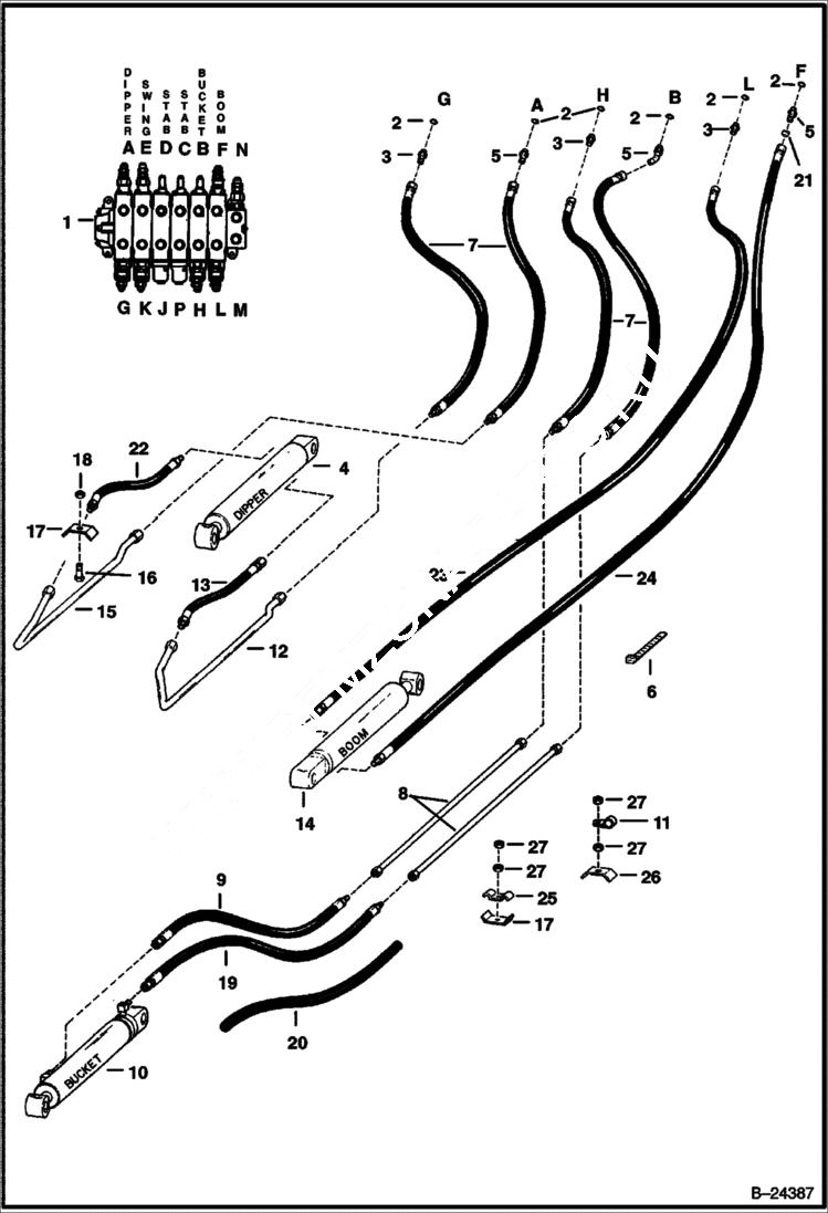 Схема запчастей Bobcat BACKHOE - HYDRAULIC CIRCUITRY - BOOM 835S - S/NS 7850 & 9700 (1st 4 Digits) 835S BACKHOE