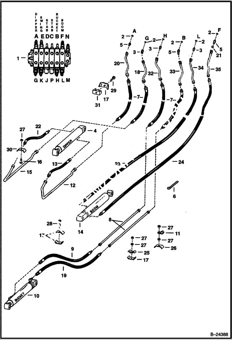 Схема запчастей Bobcat BACKHOE - HYDRAULIC CIRCUITRY - BOOM 835SH - S/N 9923 (1st 4 digits) 835S BACKHOE