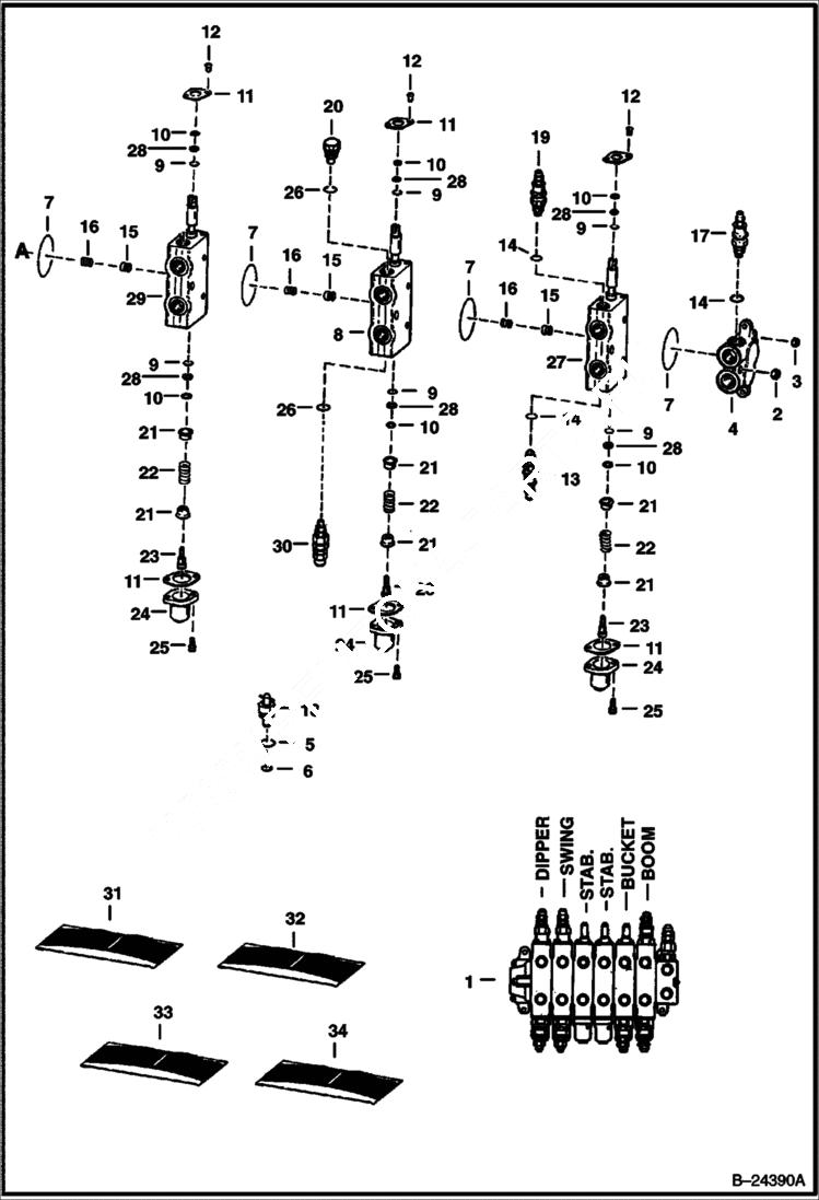 Схема запчастей Bobcat BACKHOE - VALVE CONTROL 835SH - S/N 9923 (1st 4 digits) 835SH BACKHOE