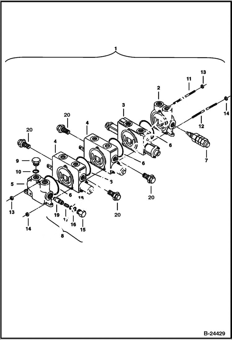 Схема запчастей Bobcat 320 - CONTROL VALVE ASSEMBLY (3 Spool) (S/N 511722859 & Above) HYDRAULIC SYSTEM