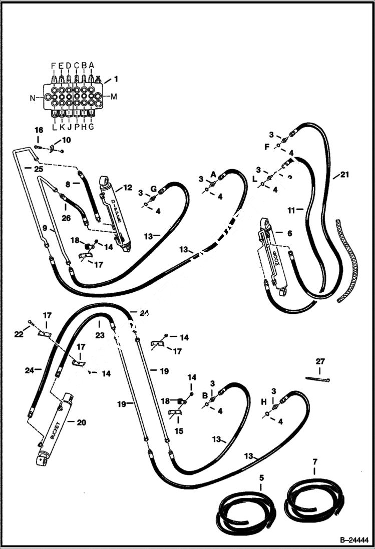 Схема запчастей Bobcat BACKHOE - BOOM HYDRAULIC CIRCUITRY (W/O Aux.) (401500101 & Above) 725S BACKHOE