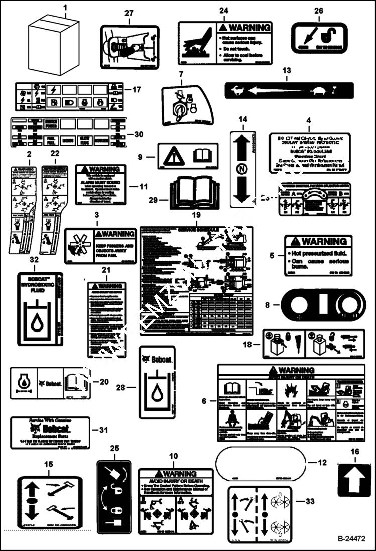 Схема запчастей Bobcat 430 - DECALS (Inside) ACCESSORIES & OPTIONS