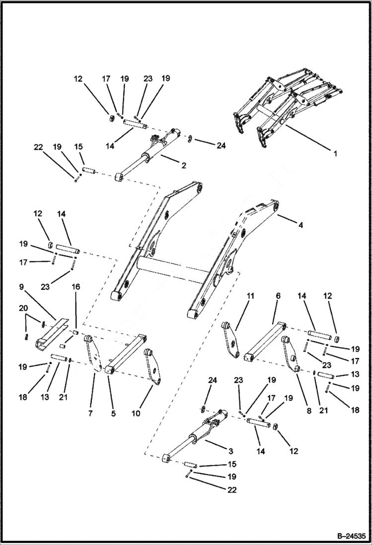 Схема запчастей Bobcat BL475 - LOADING ARMS (BL470) 5705 11012 & Above (BL475) 5719 11003 & Above WORK EQUIPMENT