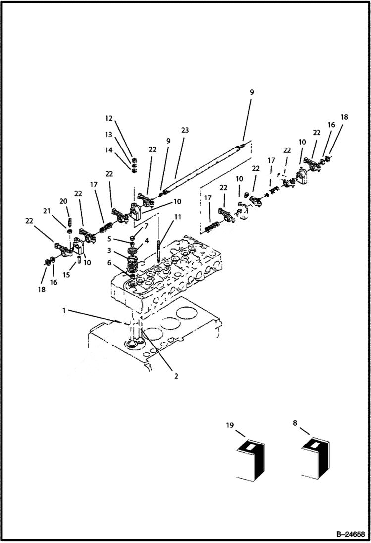 Схема запчастей Bobcat BL570 - VALVE & ROCKER ARM POWER UNIT