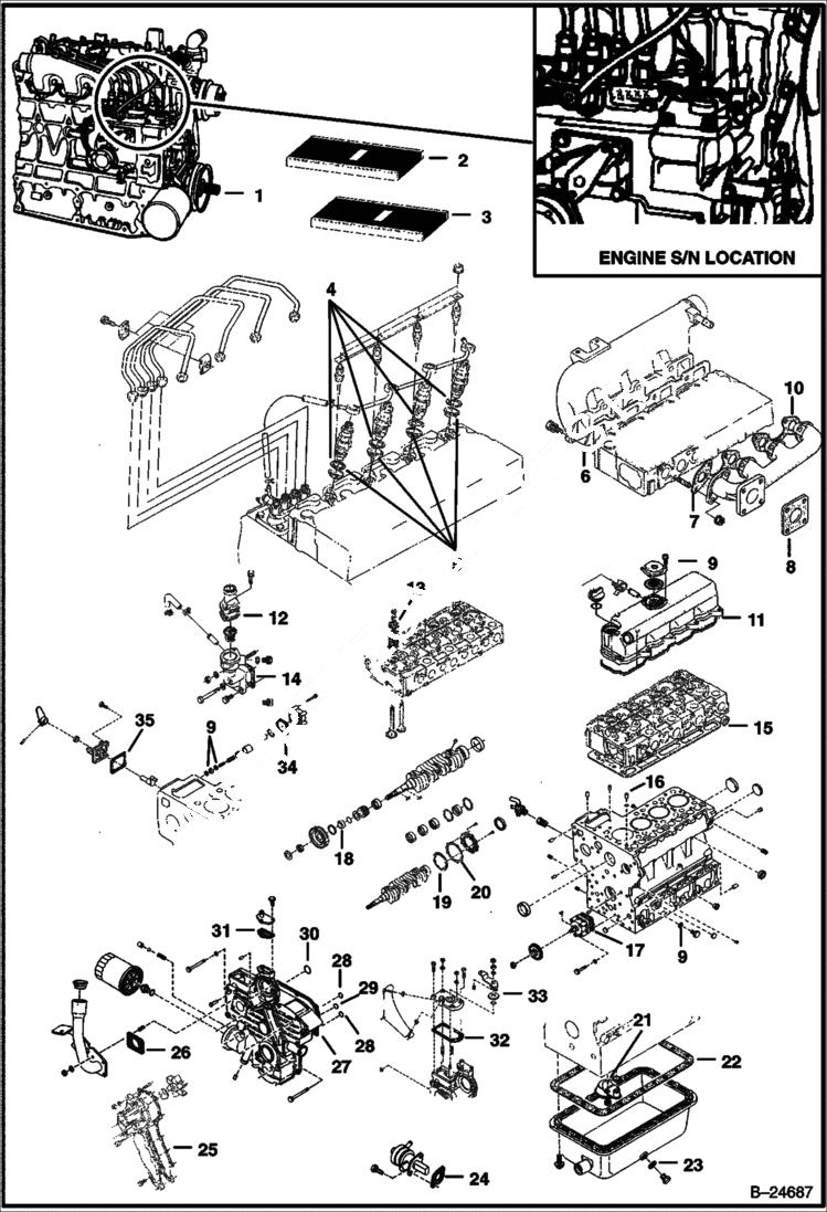 Схема запчастей Bobcat S-Series - ENGINE & GASKET KITS (Kubota - V2203 2EB - Tier II Replacement) (S/N 517625001 & Above, 518115001 & Above) REPLACEMENT ENGINE