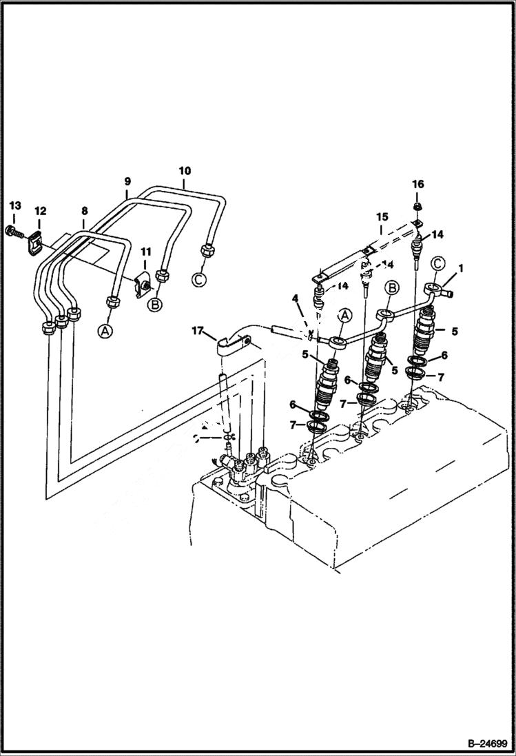 Схема запчастей Bobcat 325 - NOZZLE HOLDER & GLOW PLUGS (Kubota - D1703-E2B - Tier II) REPLACEMENT ENGINE