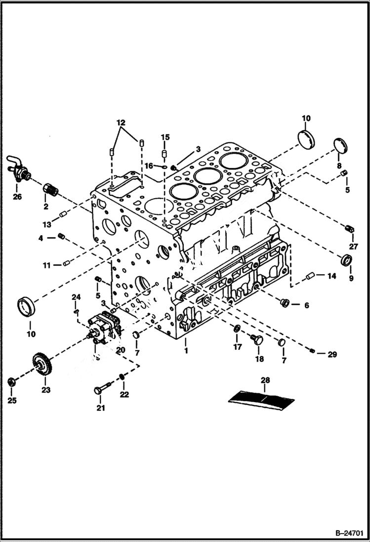 Схема запчастей Bobcat 341 - CRANKCASE (Kubota - V2203 2EB - Tier II Replacement) REPLACEMENT ENGINE