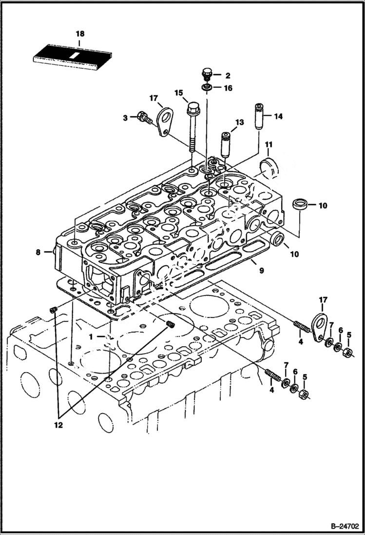 Схема запчастей Bobcat 334 - CYLINDER HEAD (Kubota - V2203 2EB - Tier II) REPLACEMENT ENGINE