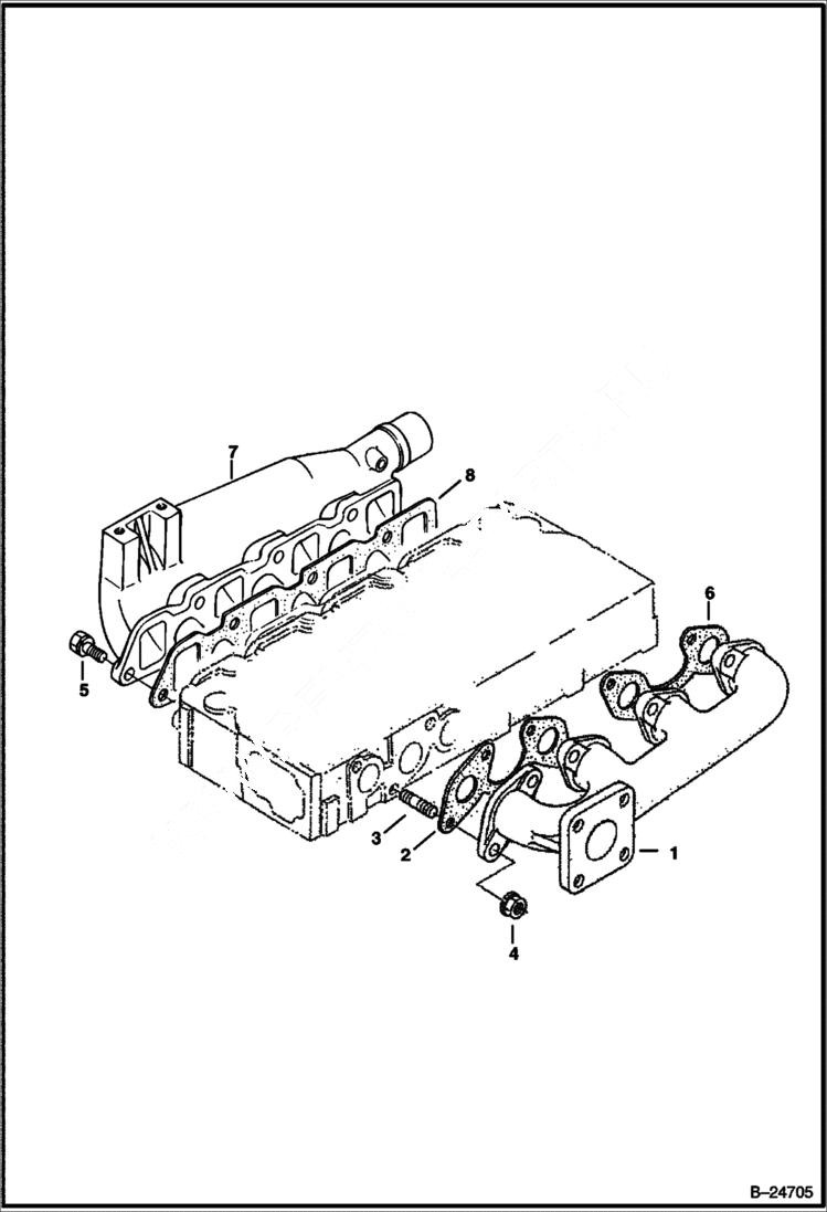 Схема запчастей Bobcat S-Series - MANIFOLDS (Kubota - V2203 2EB - Tier II Replacement) REPLACEMENT ENGINE