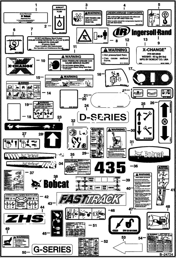 Схема запчастей Bobcat 435 - DECALS ACCESSORIES & OPTIONS