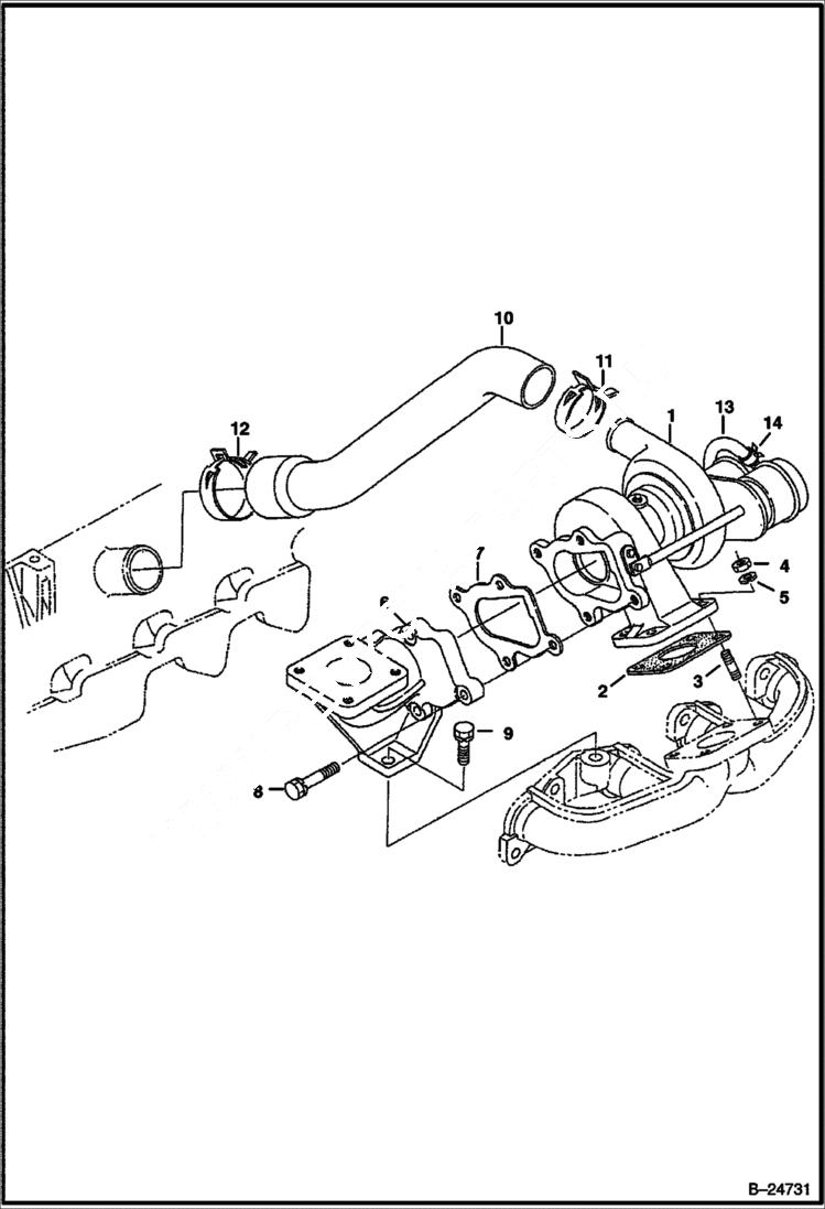 Схема запчастей Bobcat T-Series - TURBO CHARGER (Kubota - V2003-T-2EB - Tier II Replacement) REPLACEMENT ENGINE