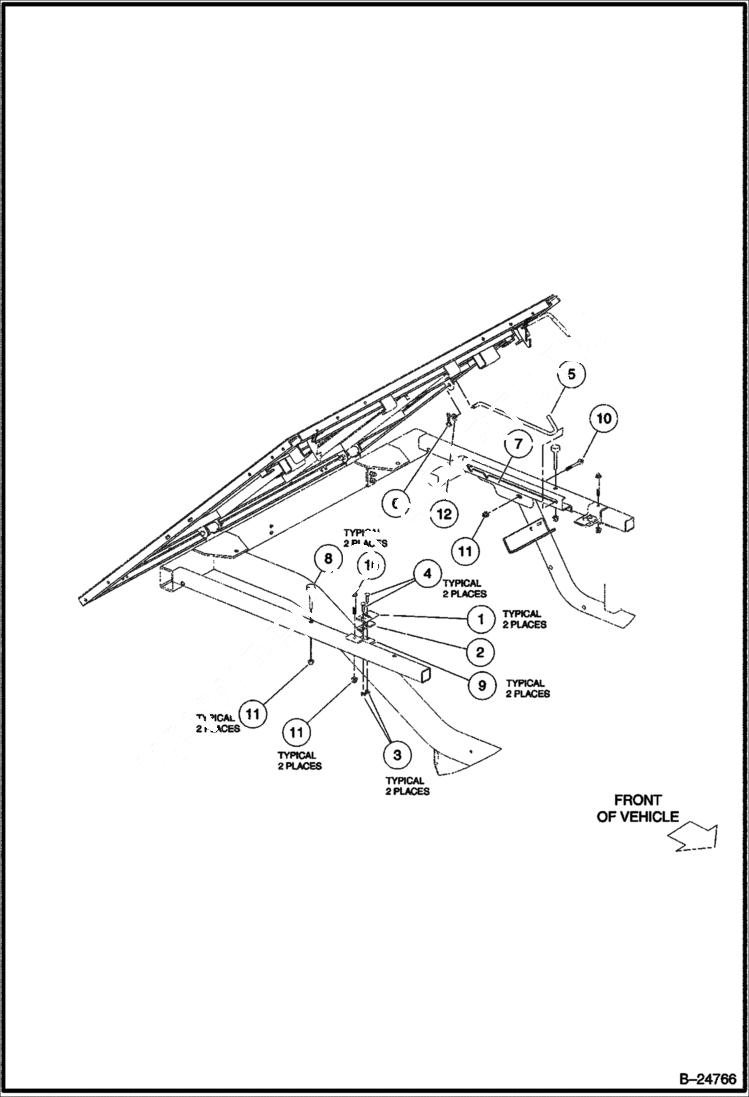 Схема запчастей Bobcat 2200 - LATCH PLATE & PROP ROD MAIN FRAME