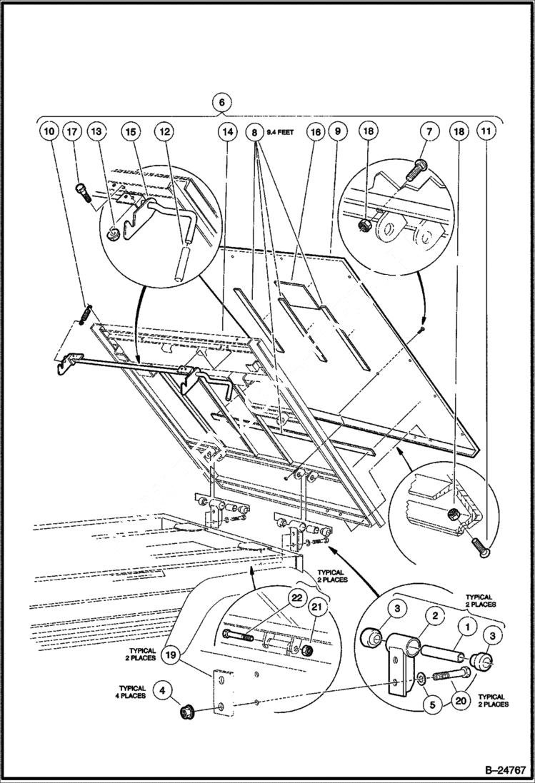 Схема запчастей Bobcat 2200 - TILT BED, HINGE & LATCH MAIN FRAME