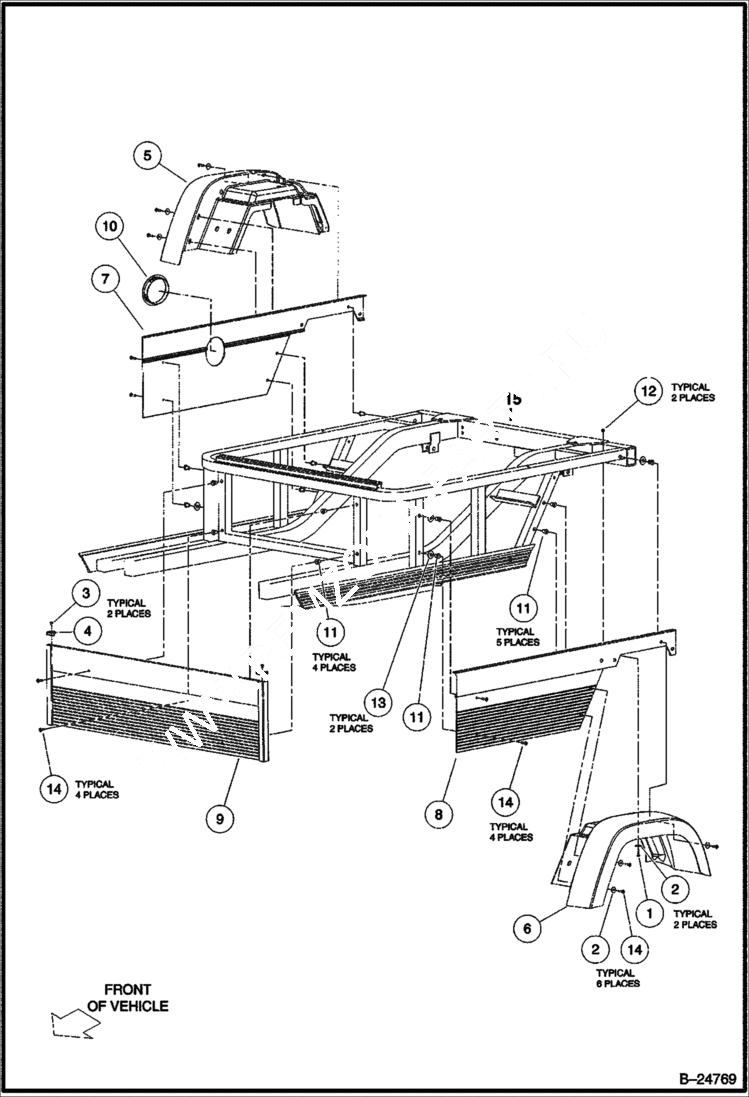 Схема запчастей Bobcat 2200 - REAR BODY TRIM MAIN FRAME