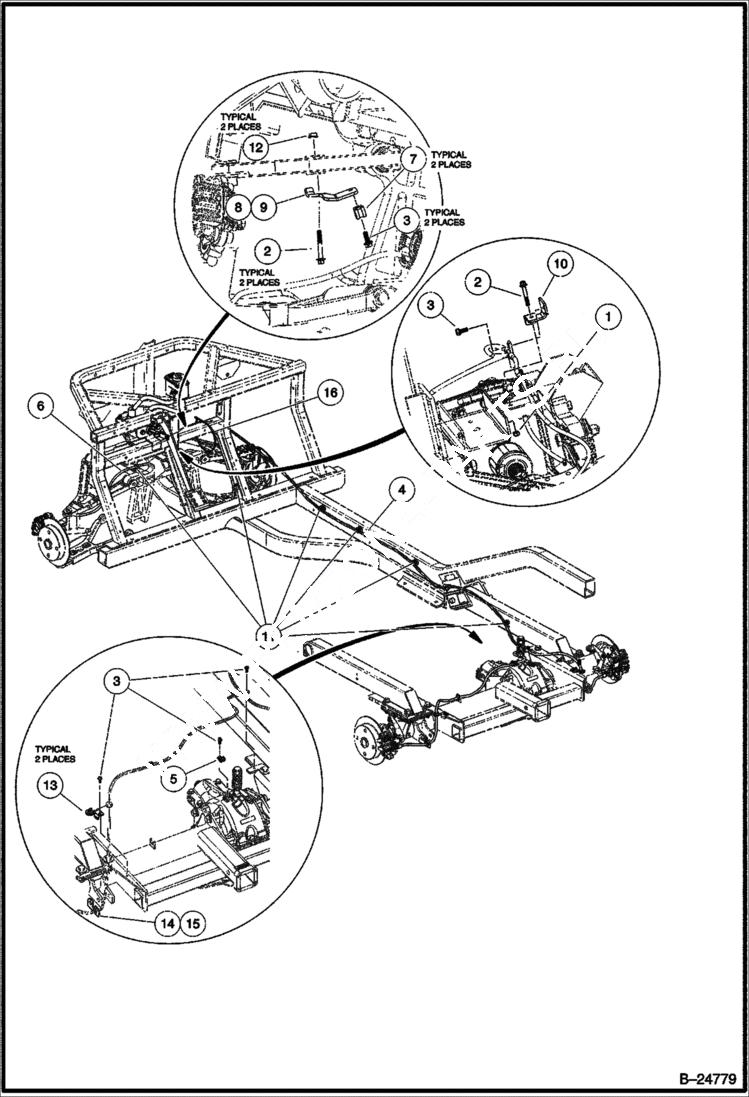 Схема запчастей Bobcat 2200 - HYDRAULIC BRAKE LINES & CLIPS CHASSIS