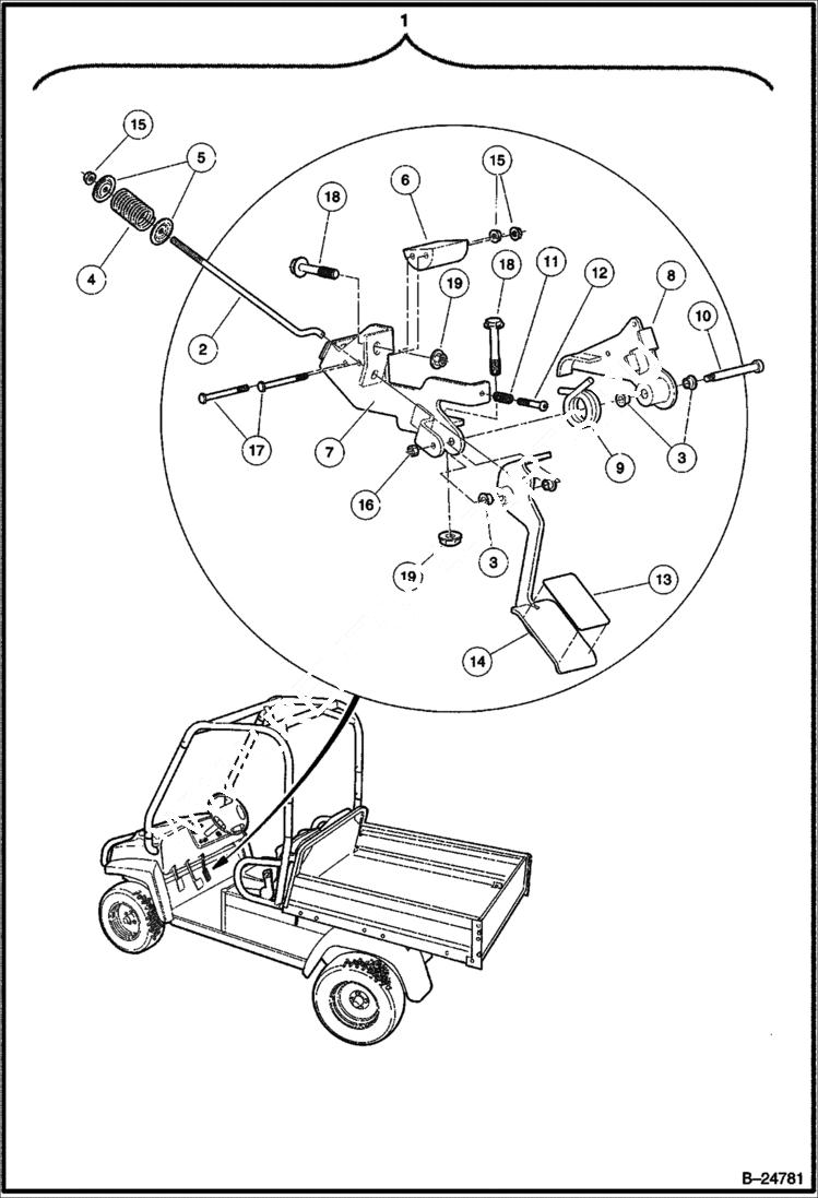 Схема запчастей Bobcat 2200 - ACCELERATOR PEDAL ASSEMBLY Style B POWER UNIT