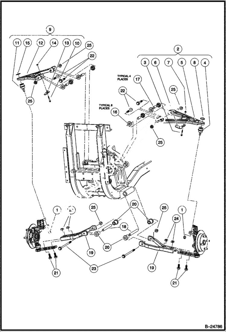 Схема запчастей Bobcat 2200 - FRONT SUSPENSION A-ARMS CHASSIS