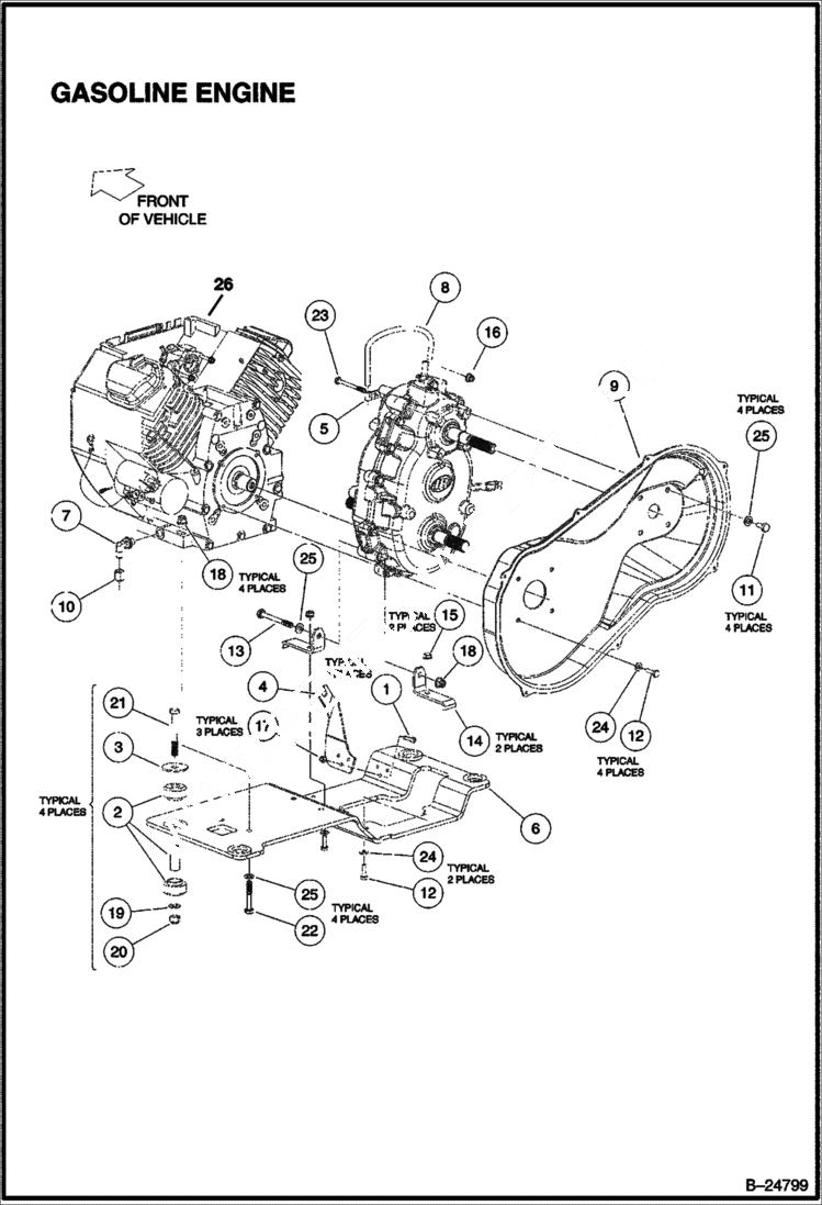 Схема запчастей Bobcat 2200 - ENGINE MOUNTING HONDA ENGINE Honda GX620 POWER UNIT