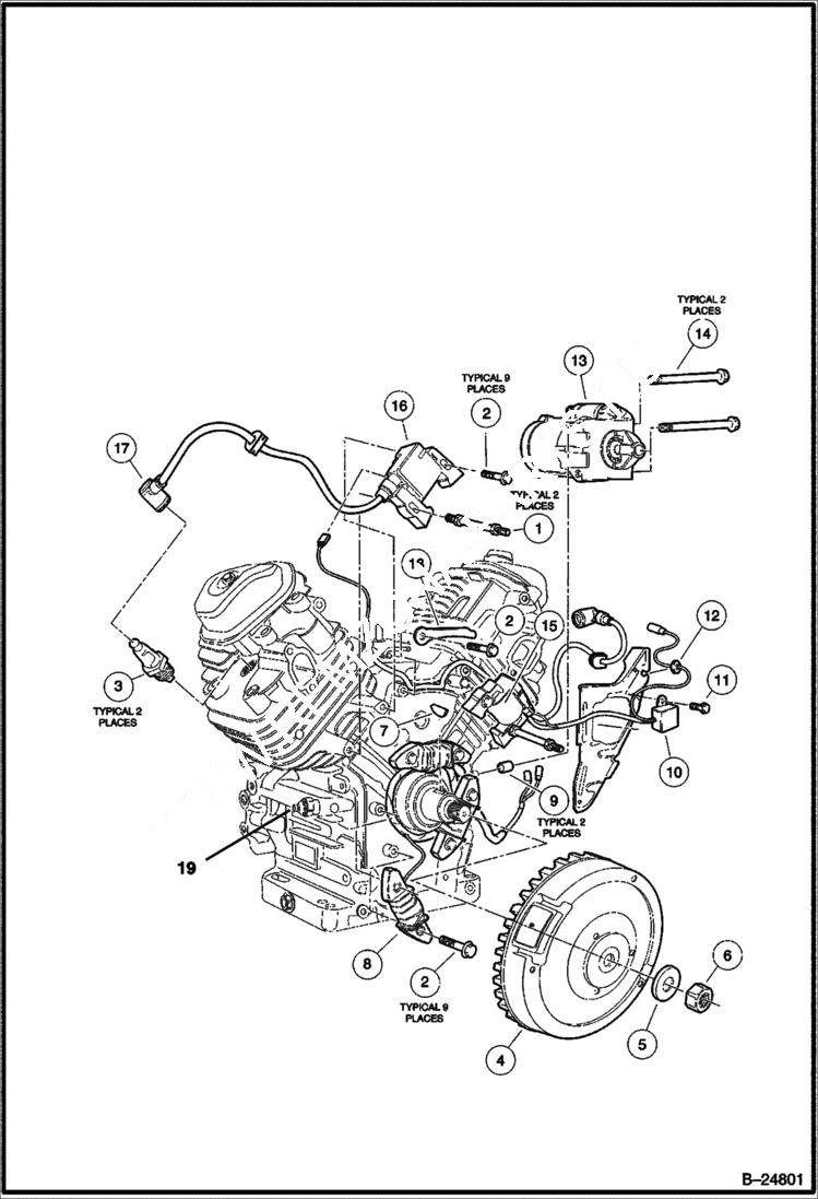 Схема запчастей Bobcat 2200 - IGNITION COMPONENTS & FLYWHEEL HONDA ENGINE POWER UNIT