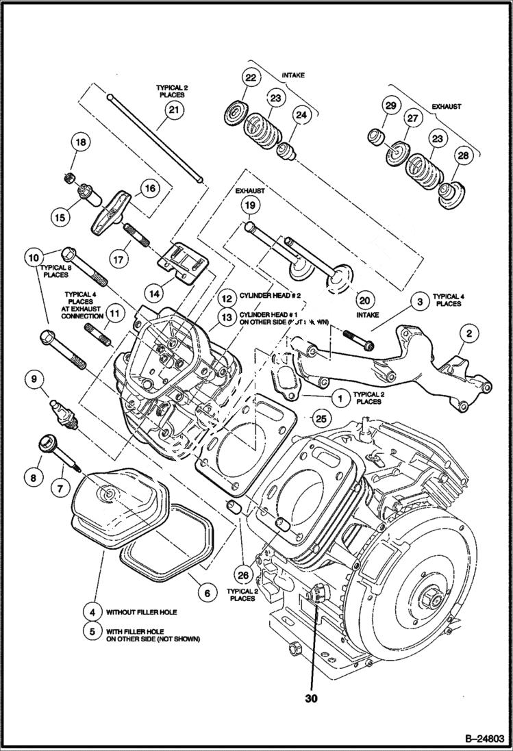 Схема запчастей Bobcat 2200 - CYLINDER HEAD HONDA ENGINE POWER UNIT