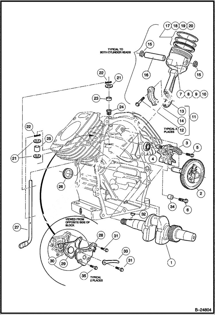 Схема запчастей Bobcat 2200 - CRANKCASE & CRANKSHAFT HONDA ENGINE POWER UNIT