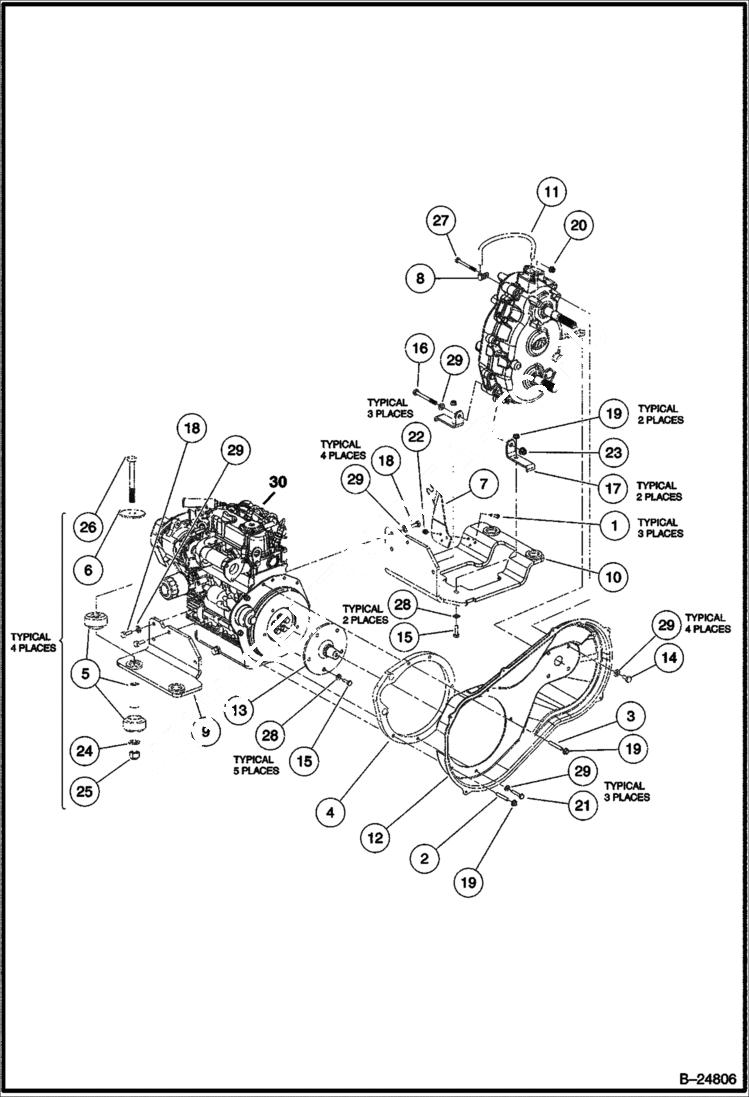 Схема запчастей Bobcat 2200 - ENGINE MOUNTING Diesel Kubota D722 POWER UNIT