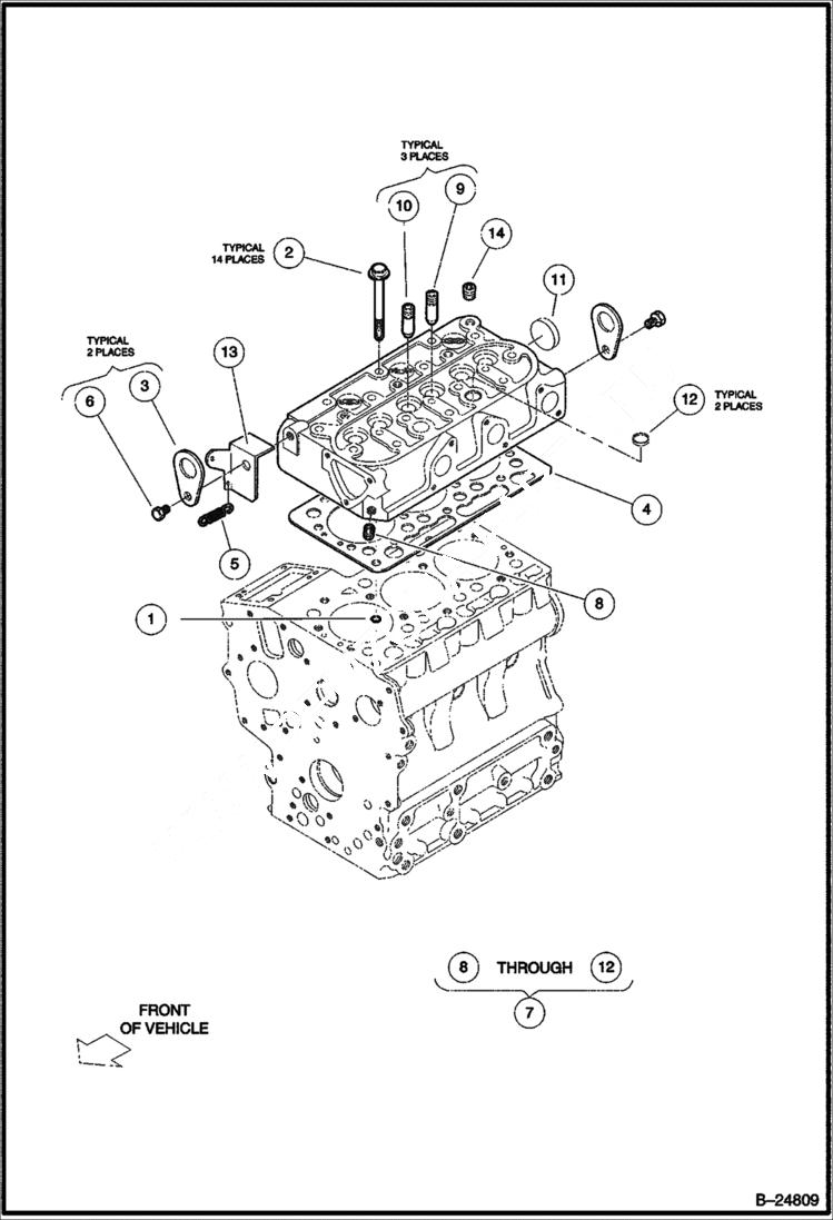 Схема запчастей Bobcat 2200 - CYLINDER HEAD Diesel POWER UNIT