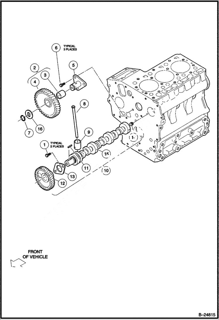 Схема запчастей Bobcat 2200 - CAMSHAFT AND IDLE GEAR Diesel 2353 11568 & Below POWER UNIT