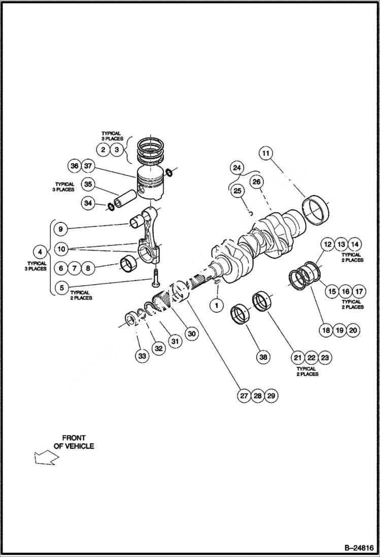 Схема запчастей Bobcat 2200 - PISTON & CRANKSHAFT Diesel 2353 11567 & Below POWER UNIT