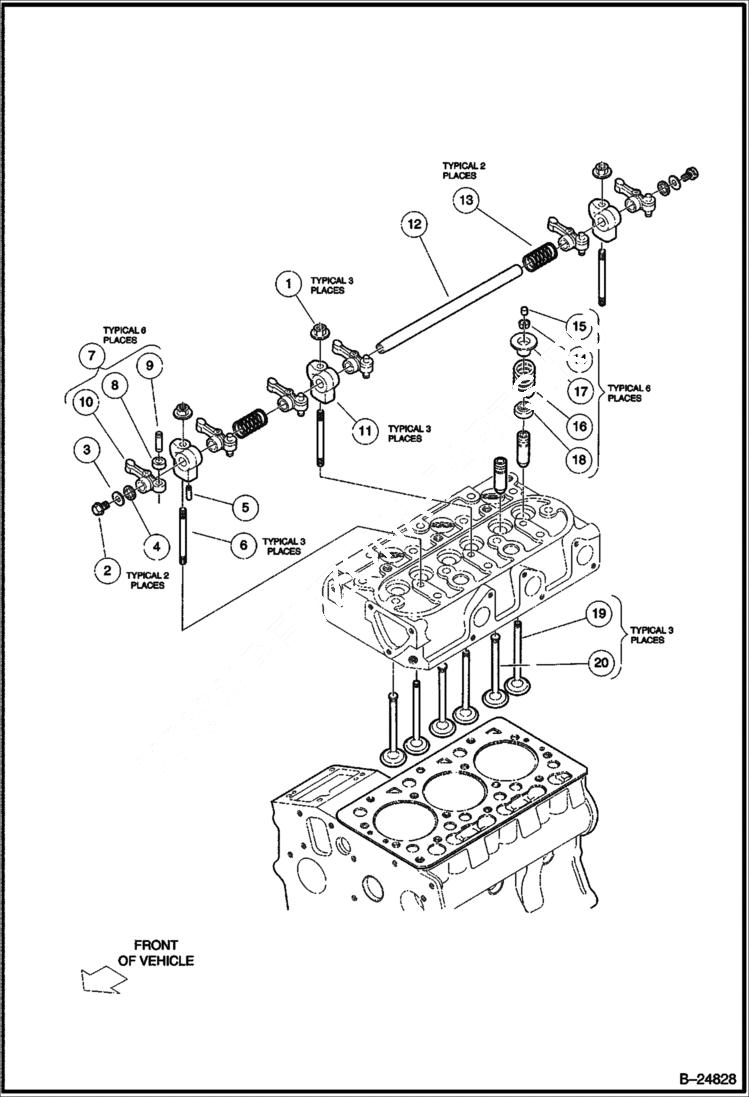 Схема запчастей Bobcat 2200 - VALVES & ROCKER ARMS Diesel POWER UNIT