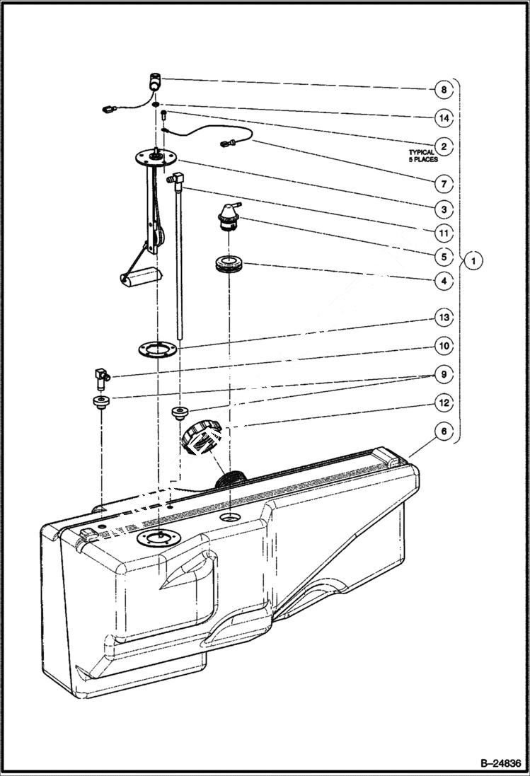 Схема запчастей Bobcat 2200 - FUEL TANK Diesel MAIN FRAME