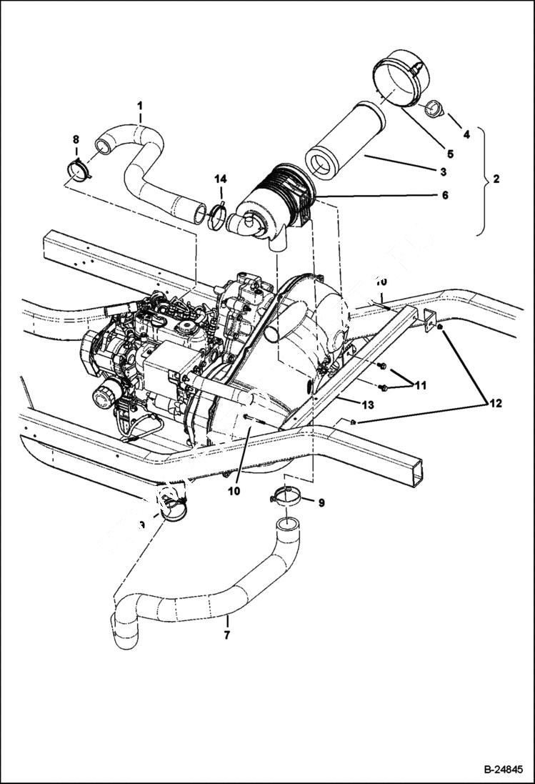 Схема запчастей Bobcat 2300 - INTAKE DUCT & AIR BOX ASSY Diesel POWER UNIT