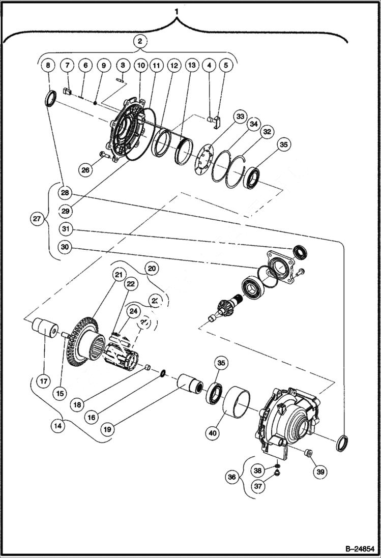 Схема запчастей Bobcat 2200 - FRONT DIFFERENTIAL OUTPUT COMPONENTS DRIVE TRAIN