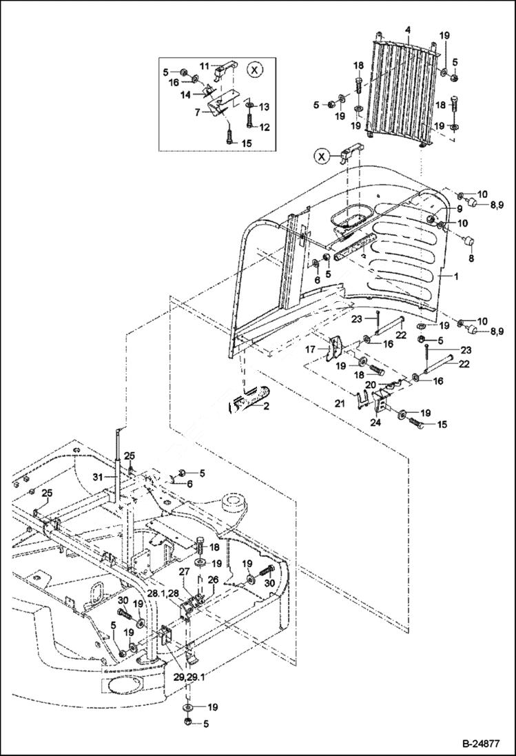 Схема запчастей Bobcat 442 - ENGINE HOOD 5289 11313 & Below MAIN FRAME