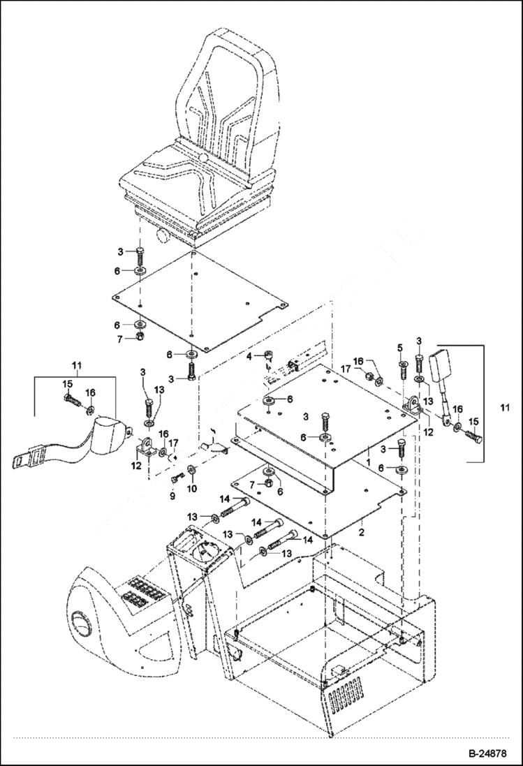 Схема запчастей Bobcat 442 - SEAT CONSOLE 5289 11379 & Below MAIN FRAME