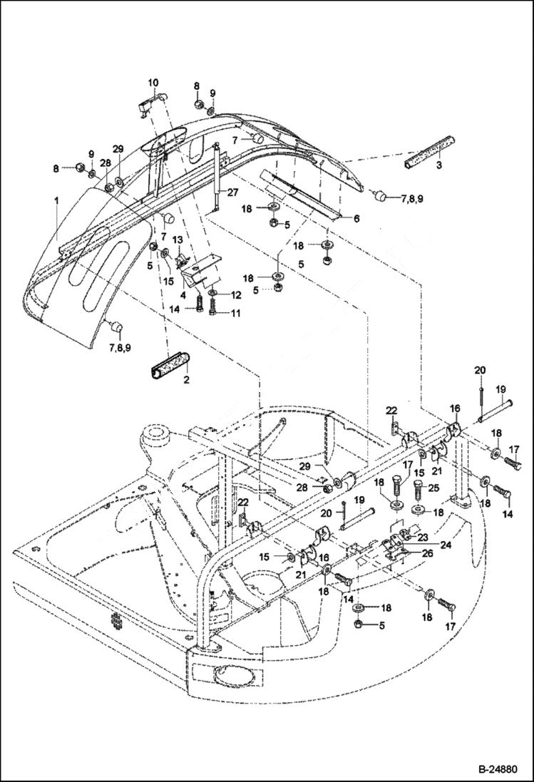 Схема запчастей Bobcat 442 - BACK HOOD MAIN FRAME