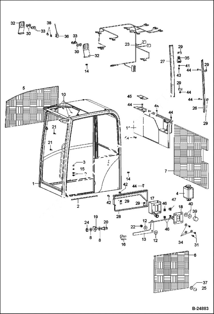 Схема запчастей Bobcat 442 - OPERATORS CAB Cab - 202.041.721 & Above MAIN FRAME